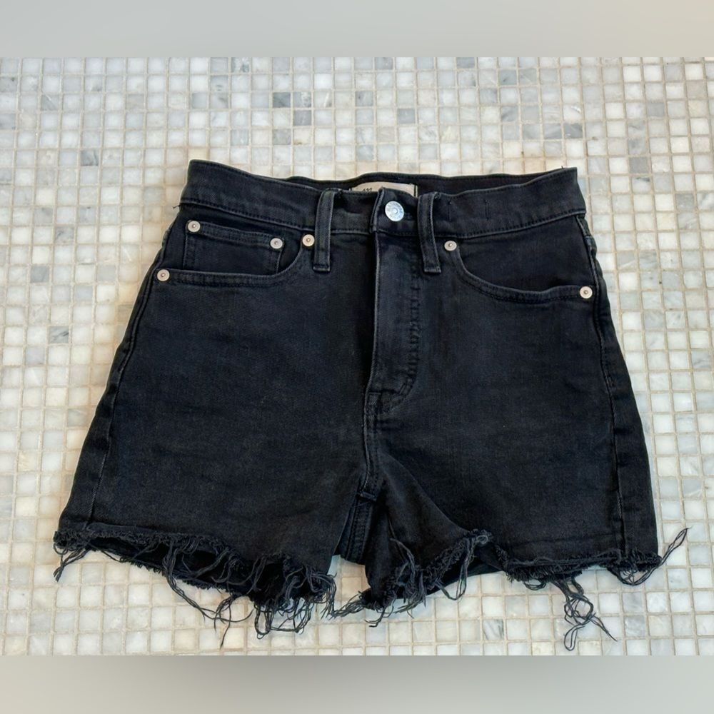 Madewell Black High Rise Denim Shorts with Frayed Hem - Picture 1 of 9